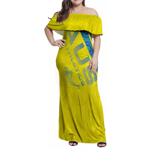 Australian Athletics Family Matching Off Shoulder Maxi Dress and Hawaiian Shirt Modern Indigenous Circle Pattern Sport Art