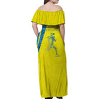 Australian Athletics Family Matching Off Shoulder Maxi Dress and Hawaiian Shirt Modern Indigenous Circle Pattern Sport Art
