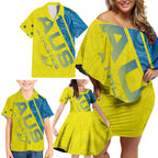 Australian Athletics Family Matching Off Shoulder Short Dress and Hawaiian Shirt Modern Indigenous Circle Pattern Sport Art