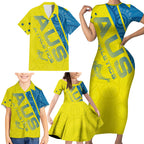 Australian Athletics Family Matching Short Sleeve Bodycon Dress and Hawaiian Shirt Modern Indigenous Circle Pattern Sport Art