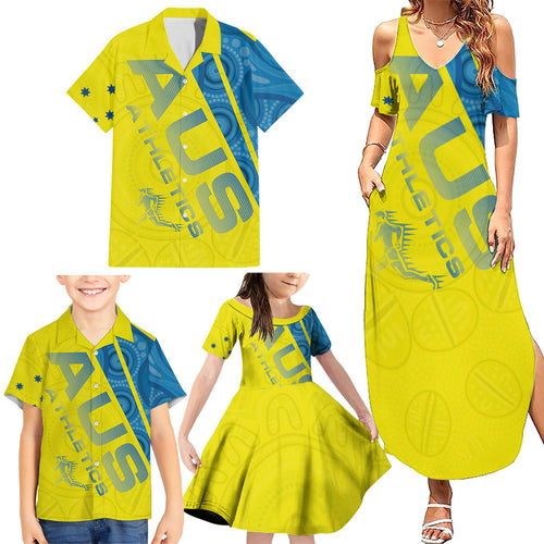 Australian Athletics Family Matching Summer Maxi Dress and Hawaiian Shirt Modern Indigenous Circle Pattern Sport Art