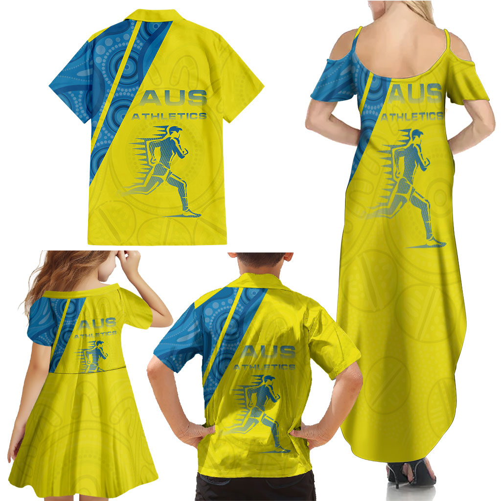 Australian Athletics Family Matching Summer Maxi Dress and Hawaiian Shirt Modern Indigenous Circle Pattern Sport Art