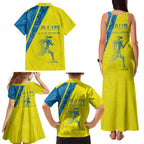 Australian Athletics Family Matching Tank Maxi Dress and Hawaiian Shirt Modern Indigenous Circle Pattern Sport Art