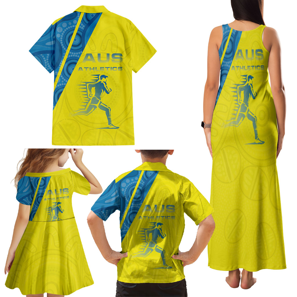 Australian Athletics Family Matching Tank Maxi Dress and Hawaiian Shirt Modern Indigenous Circle Pattern Sport Art