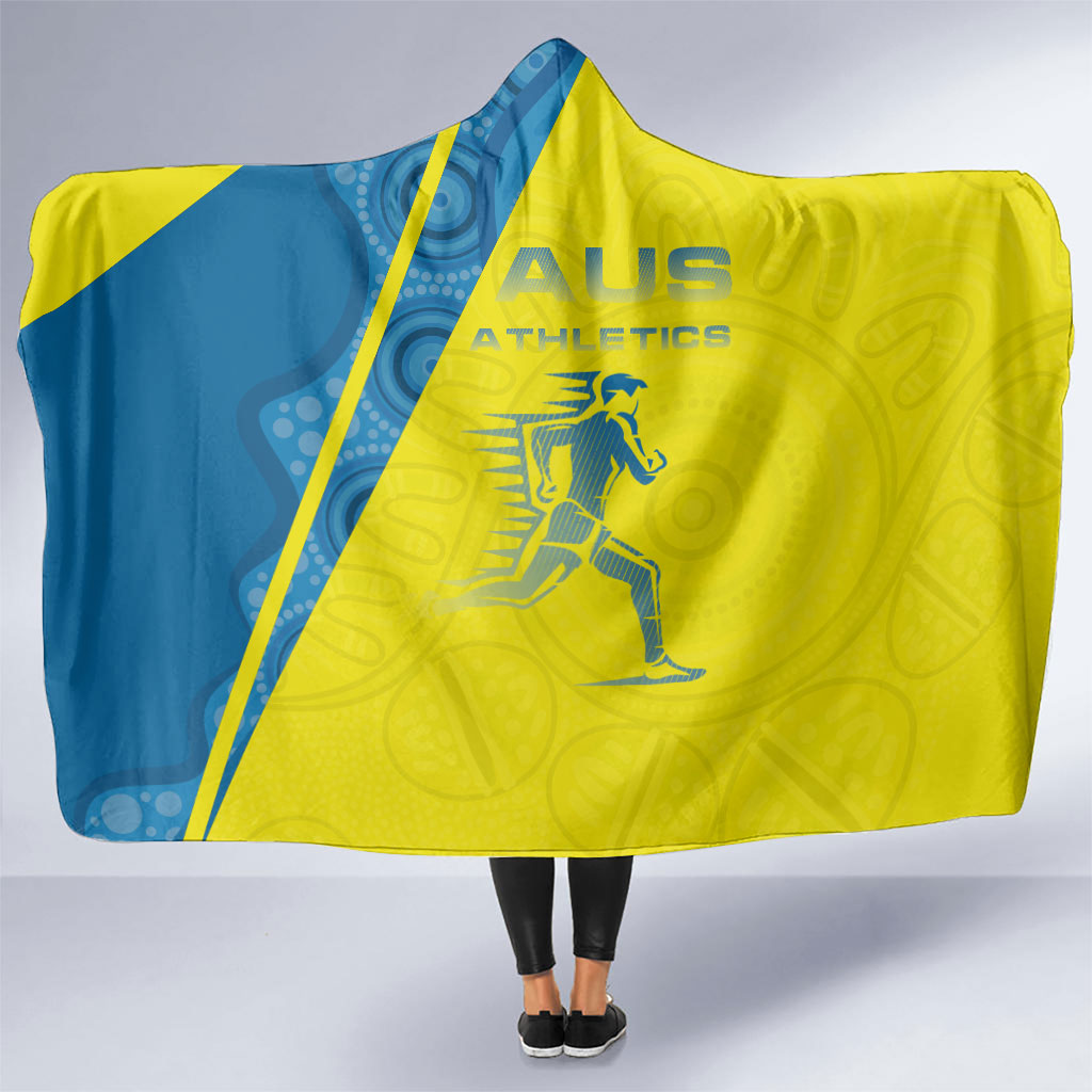 Australian Athletics Hooded Blanket Modern Indigenous Circle Pattern Sport Art