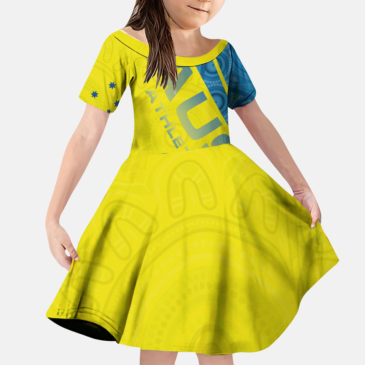 Australian Athletics Kid Short Sleeve Dress Modern Indigenous Circle Pattern Sport Art