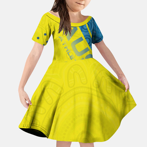 Australian Athletics Kid Short Sleeve Dress Modern Indigenous Circle Pattern Sport Art