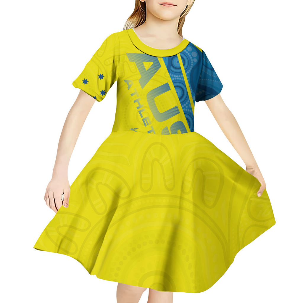 Australian Athletics Kid Short Sleeve Dress Modern Indigenous Circle Pattern Sport Art