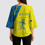 Australian Athletics Kimono Sleeve Blouse Modern Indigenous Circle Pattern Sport Art