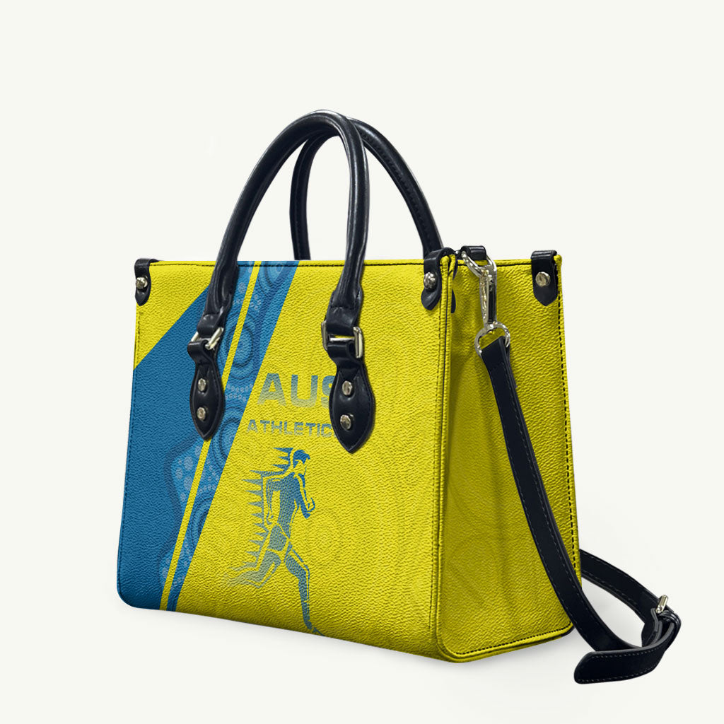 Australian Athletics Leather Bag Modern Indigenous Circle Pattern Sport Art