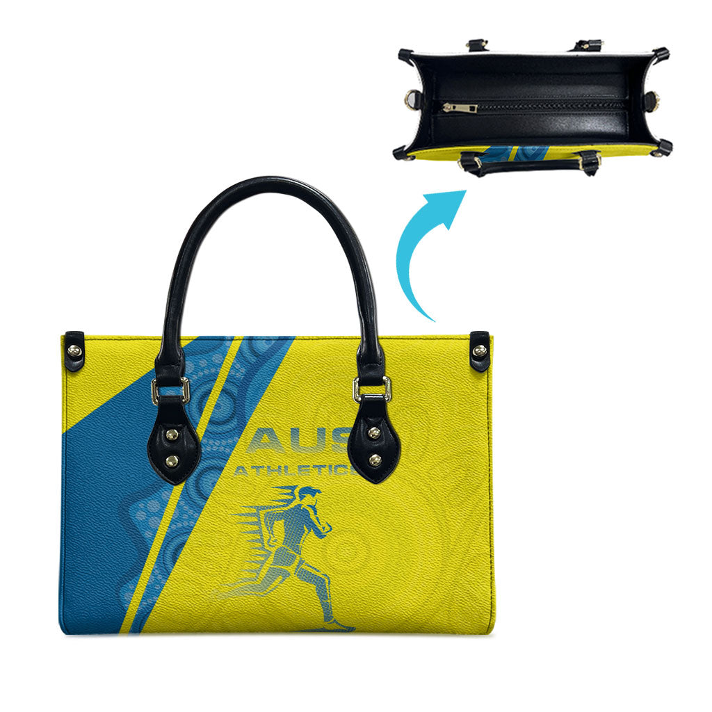 Australian Athletics Leather Bag Modern Indigenous Circle Pattern Sport Art