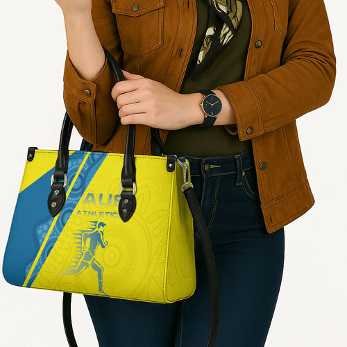Australian Athletics Leather Bag Modern Indigenous Circle Pattern Sport Art