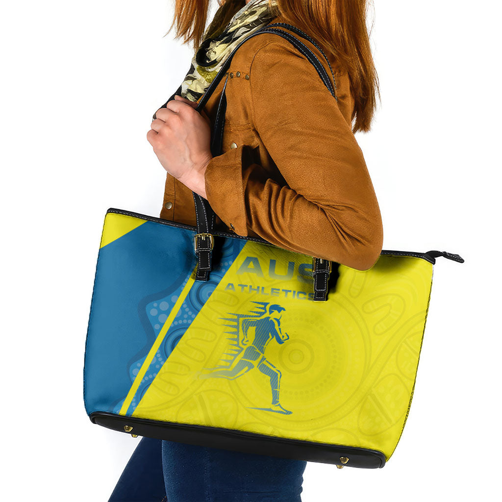 Australian Athletics Leather Tote Bag Modern Indigenous Circle Pattern Sport Art