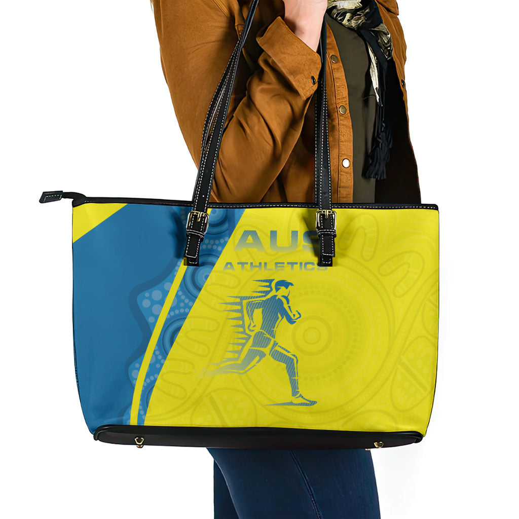Australian Athletics Leather Tote Bag Modern Indigenous Circle Pattern Sport Art