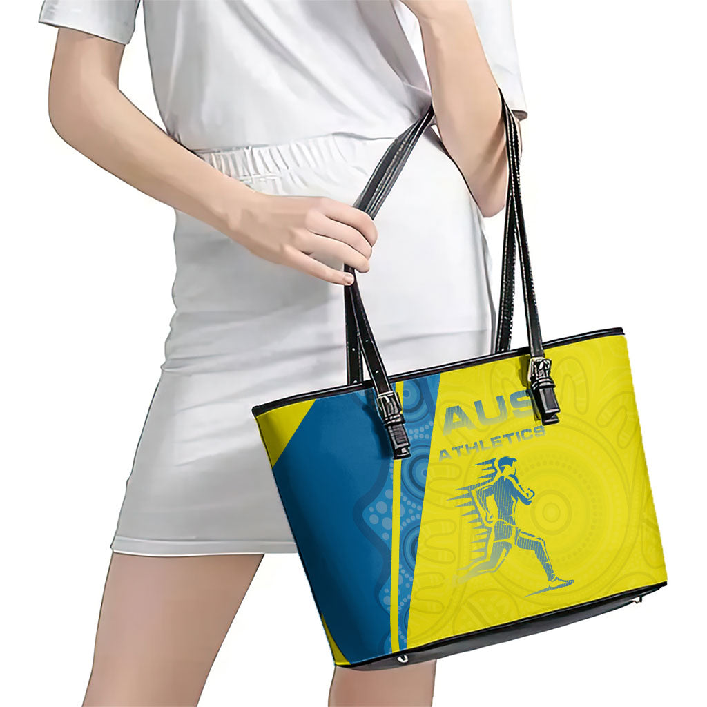 Australian Athletics Leather Tote Bag Modern Indigenous Circle Pattern Sport Art