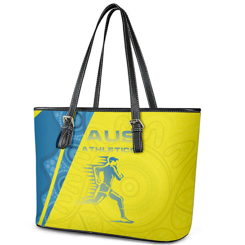 Australian Athletics Leather Tote Bag Modern Indigenous Circle Pattern Sport Art