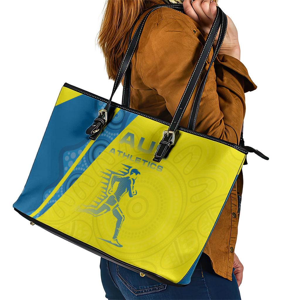 Australian Athletics Leather Tote Bag Modern Indigenous Circle Pattern Sport Art