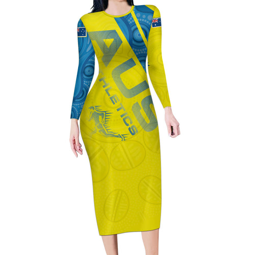 Australian Athletics Long Sleeve Bodycon Dress Modern Indigenous Circle Pattern Sport Art