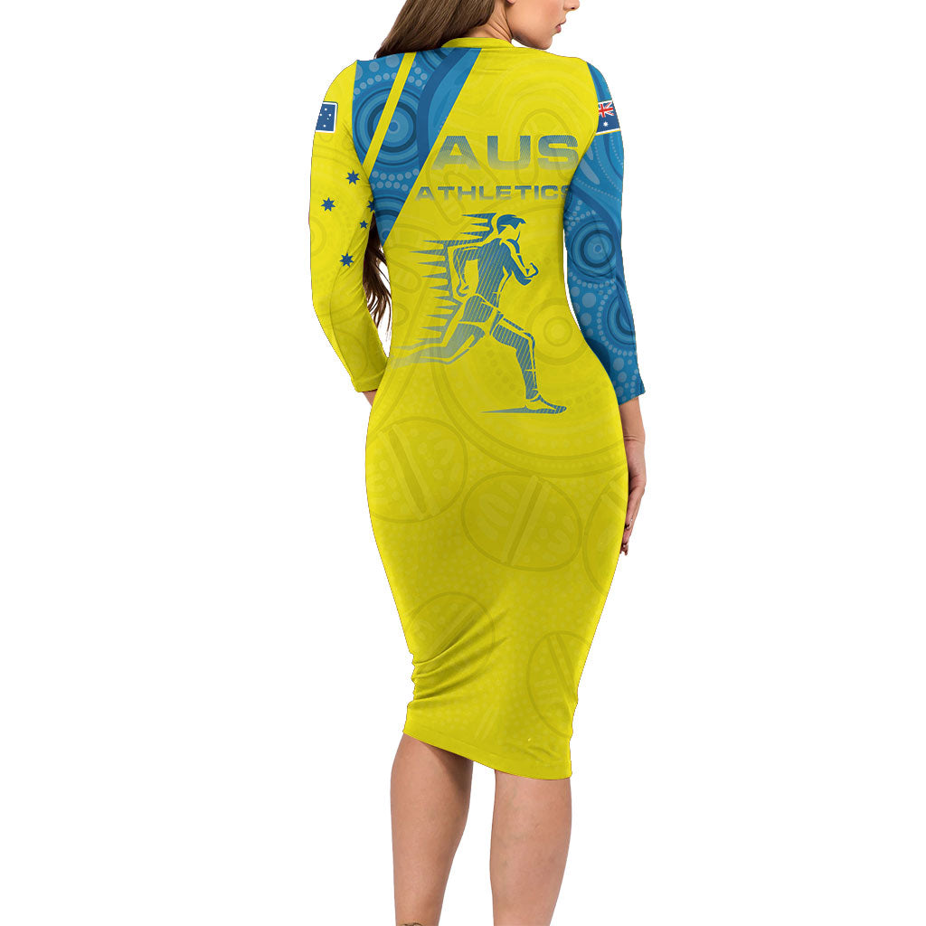 Australian Athletics Long Sleeve Bodycon Dress Modern Indigenous Circle Pattern Sport Art