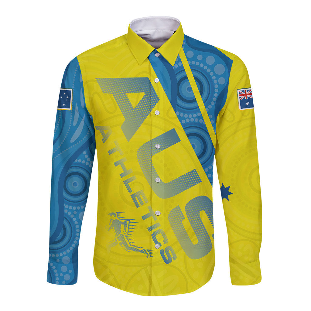Australian Athletics Long Sleeve Button Shirt Modern Indigenous Circle Pattern Sport Art