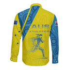 Australian Athletics Long Sleeve Button Shirt Modern Indigenous Circle Pattern Sport Art