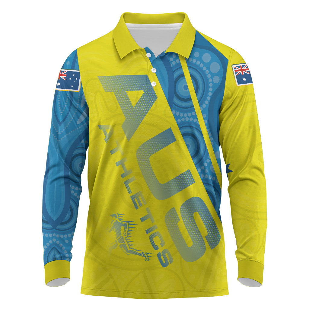 Australian Athletics Long Sleeve Polo Shirt Modern Indigenous Circle Pattern Sport Art