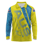 Australian Athletics Long Sleeve Polo Shirt Modern Indigenous Circle Pattern Sport Art