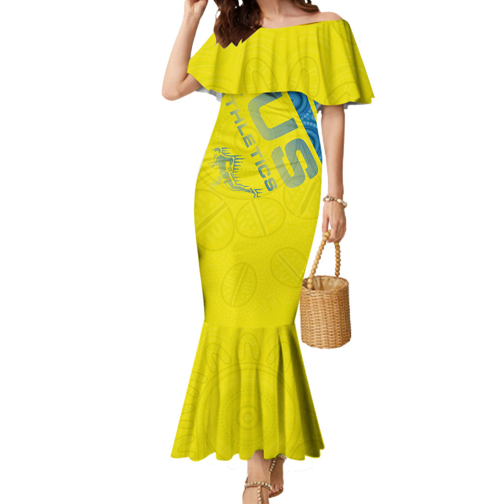 Australian Athletics Mermaid Dress Modern Indigenous Circle Pattern Sport Art