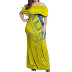Australian Athletics Off Shoulder Maxi Dress Modern Indigenous Circle Pattern Sport Art