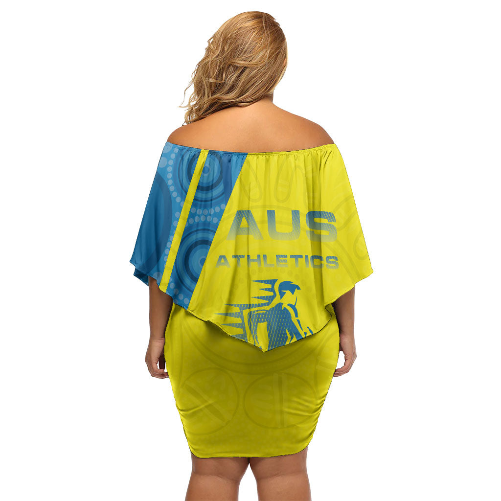 Australian Athletics Off Shoulder Short Dress Modern Indigenous Circle Pattern Sport Art