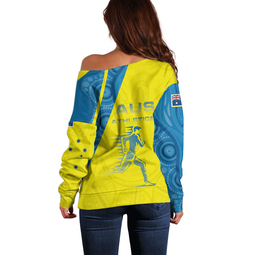 Australian Athletics Off Shoulder Sweater Modern Indigenous Circle Pattern Sport Art