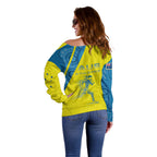 Australian Athletics Off Shoulder Sweater Modern Indigenous Circle Pattern Sport Art