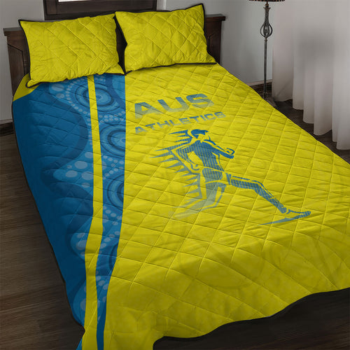 Australian Athletics Quilt Bed Set Modern Indigenous Circle Pattern Sport Art