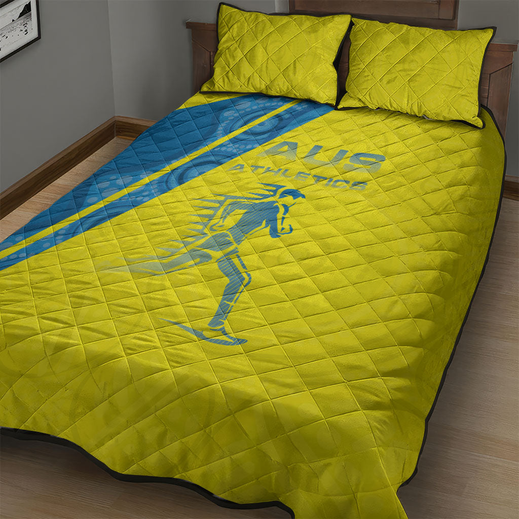 Australian Athletics Quilt Bed Set Modern Indigenous Circle Pattern Sport Art