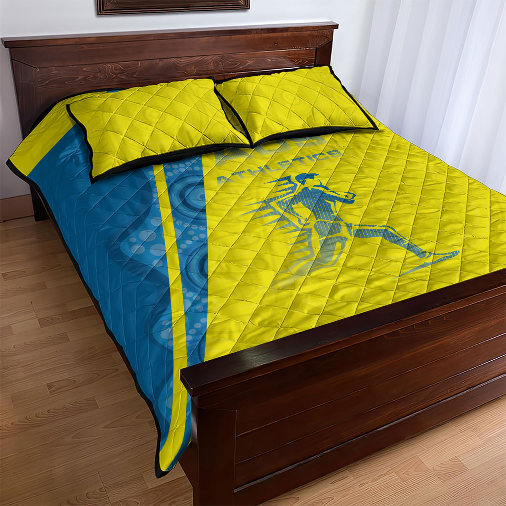 Australian Athletics Quilt Bed Set Modern Indigenous Circle Pattern Sport Art