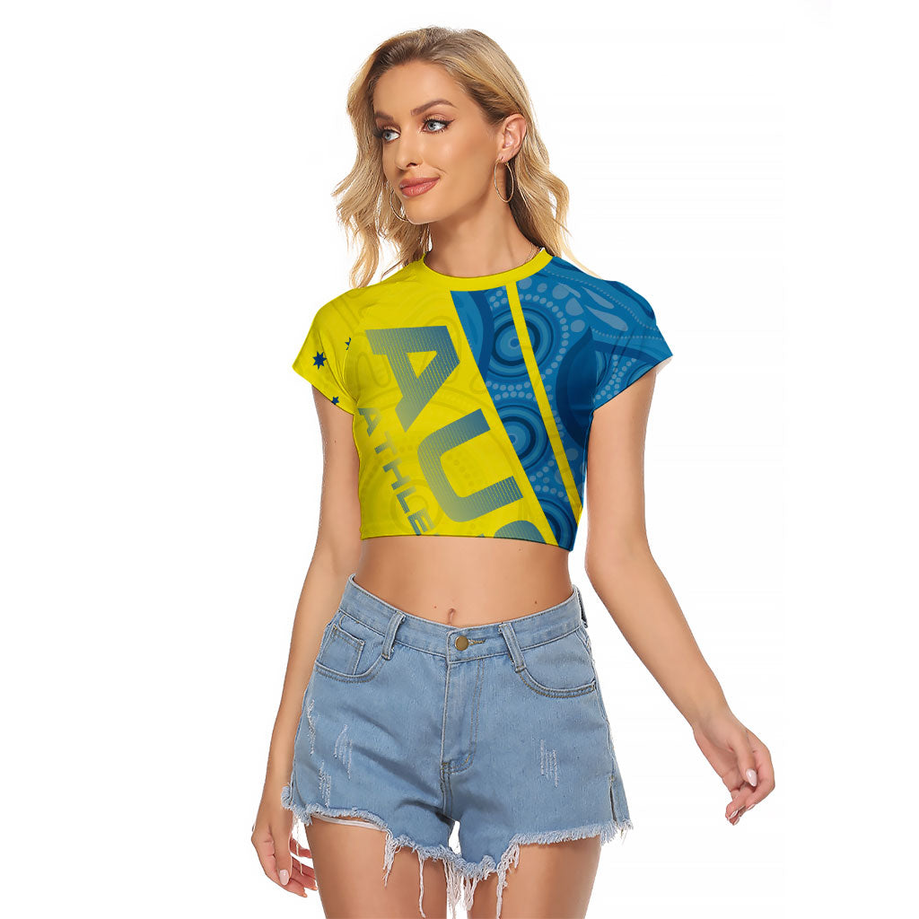 Australian Athletics Raglan Cropped T Shirt Modern Indigenous Circle Pattern Sport Art