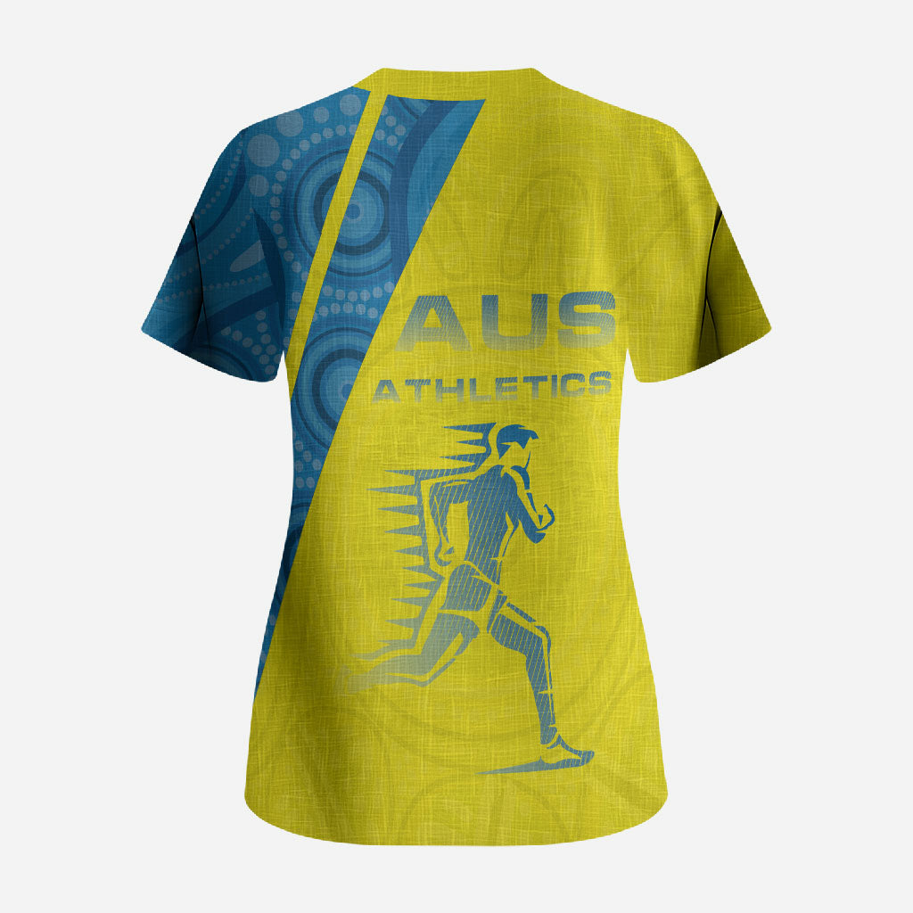 Australian Athletics Scrub Top Modern Indigenous Circle Pattern Sport Art