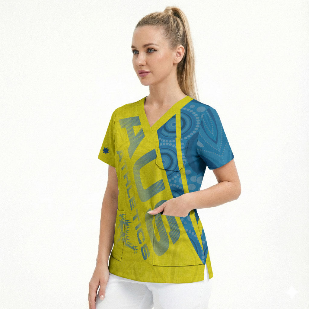 Australian Athletics Scrub Top Modern Indigenous Circle Pattern Sport Art