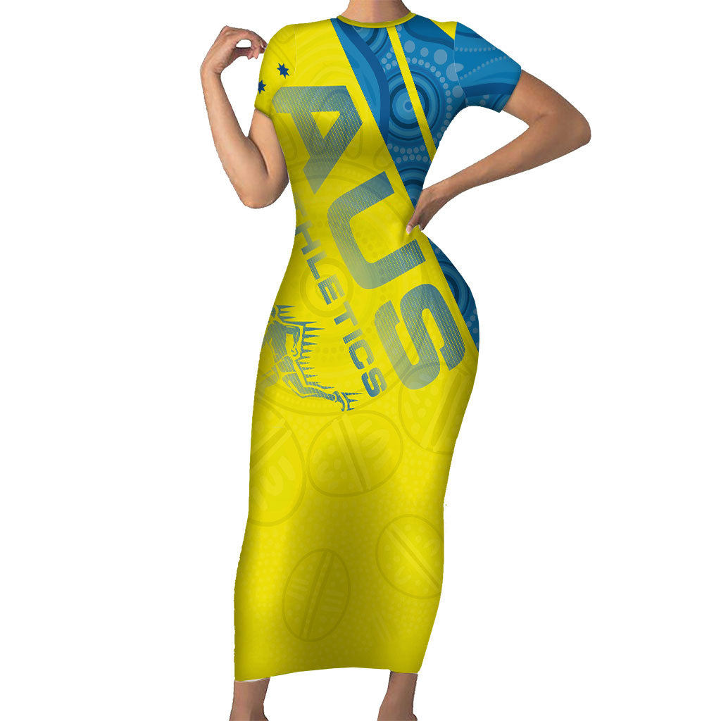 Australian Athletics Short Sleeve Bodycon Dress Modern Indigenous Circle Pattern Sport Art