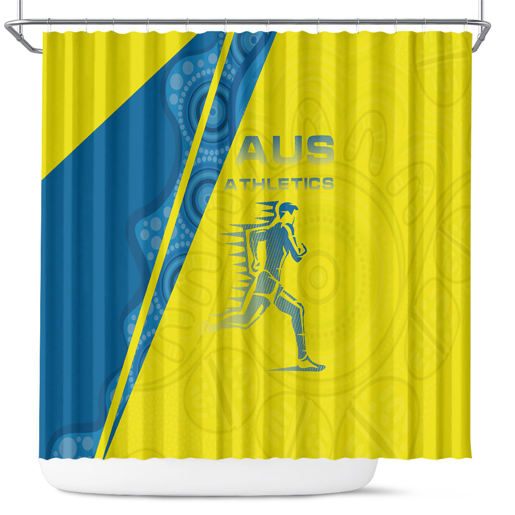 Australian Athletics Shower Curtain Modern Indigenous Circle Pattern Sport Art