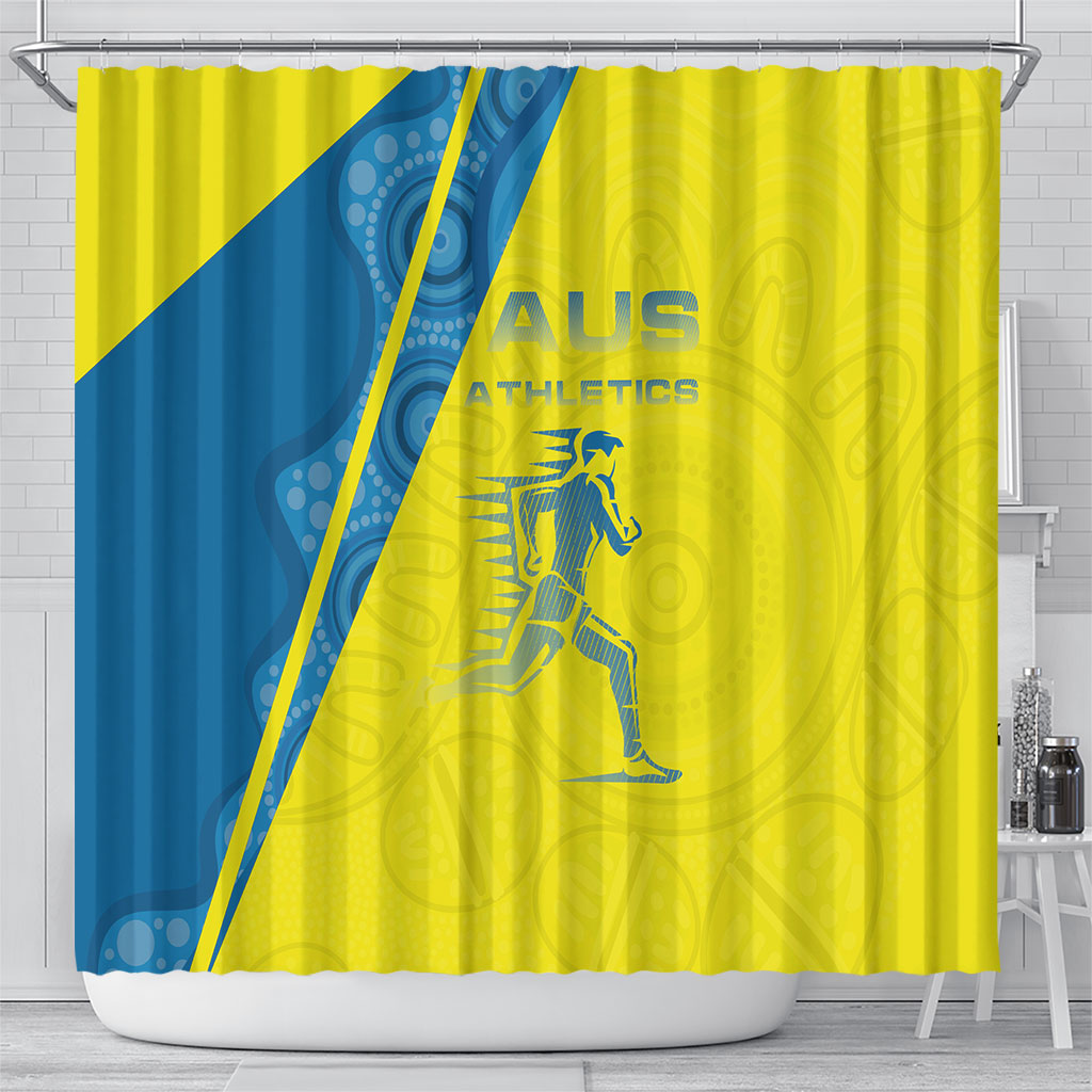 Australian Athletics Shower Curtain Modern Indigenous Circle Pattern Sport Art
