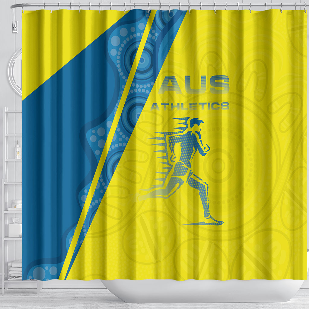 Australian Athletics Shower Curtain Modern Indigenous Circle Pattern Sport Art