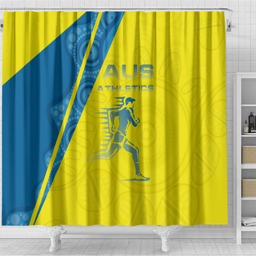 Australian Athletics Shower Curtain Modern Indigenous Circle Pattern Sport Art