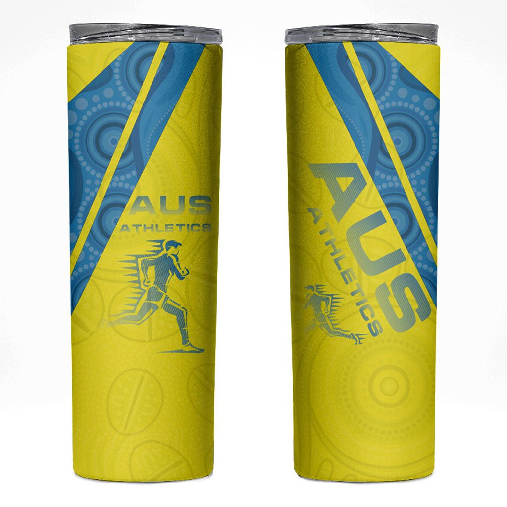 Australian Athletics Skinny Tumbler Modern Indigenous Circle Pattern Sport Art