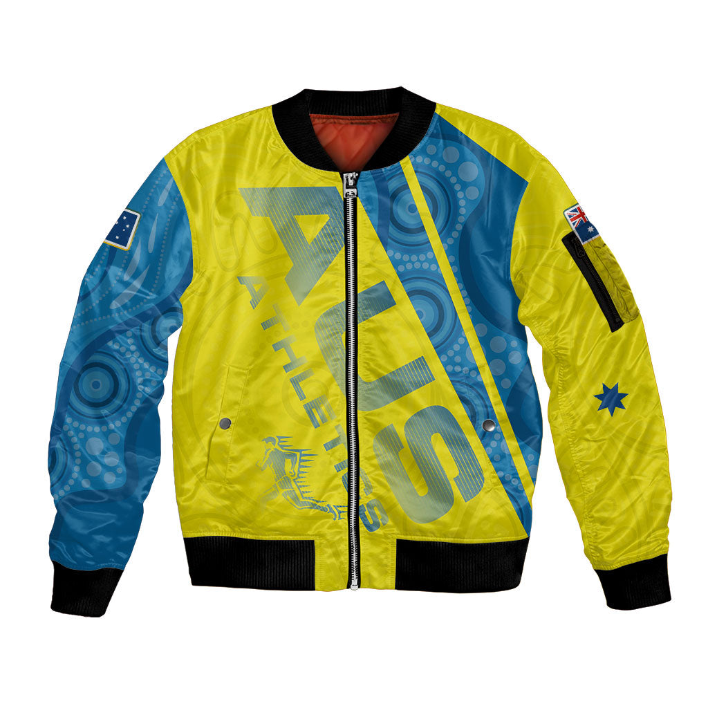 Australian Athletics Sleeve Zip Bomber Jacket Modern Indigenous Circle Pattern Sport Art