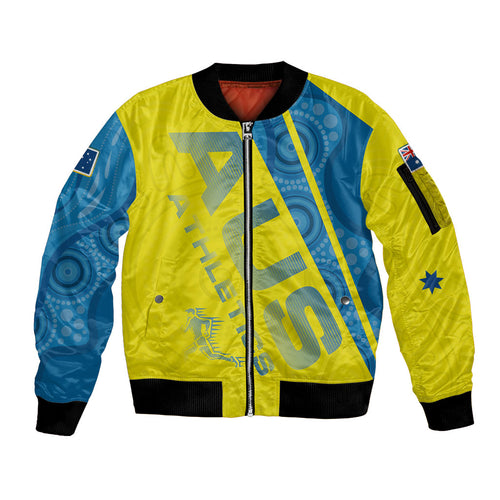 Australian Athletics Sleeve Zip Bomber Jacket Modern Indigenous Circle Pattern Sport Art