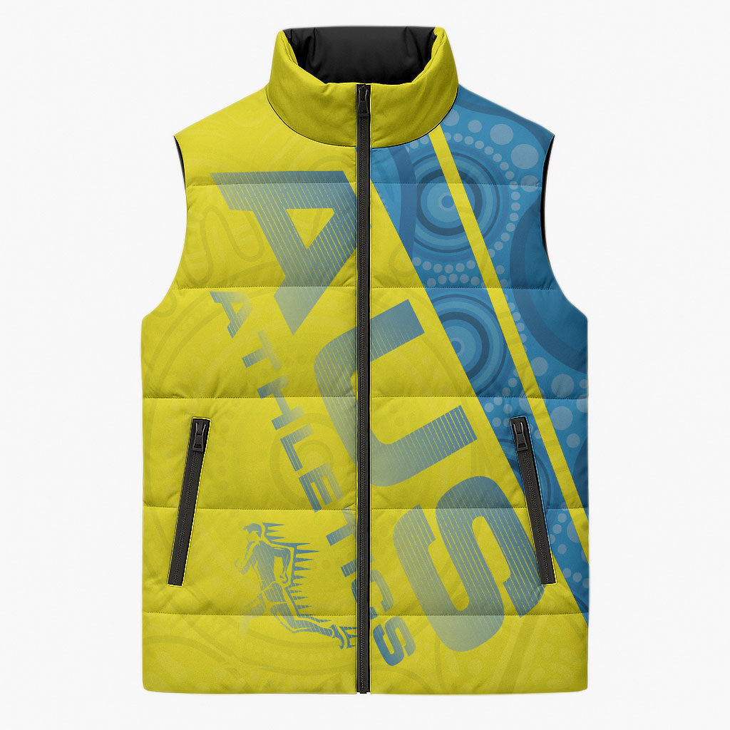Australian Athletics Sleeveless Puffer Jacket Modern Indigenous Circle Pattern Sport Art