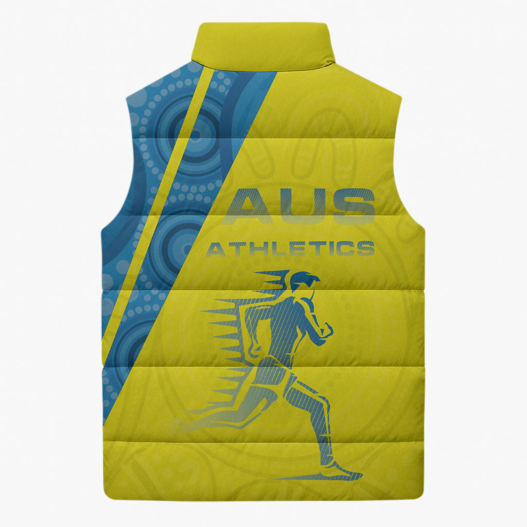 Australian Athletics Sleeveless Puffer Jacket Modern Indigenous Circle Pattern Sport Art