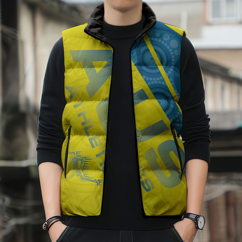 Australian Athletics Sleeveless Puffer Jacket Modern Indigenous Circle Pattern Sport Art