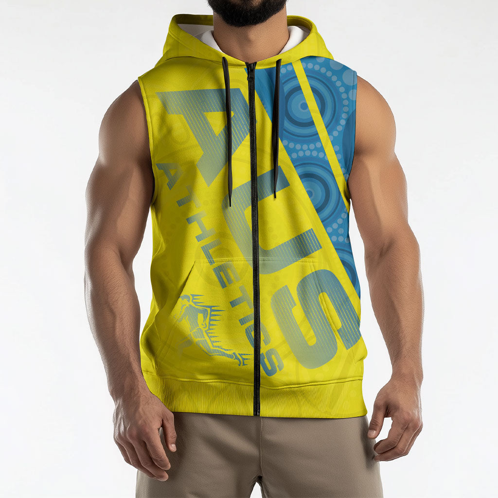 Australian Athletics Sleeveless Zip Hoodie Modern Indigenous Circle Pattern Sport Art